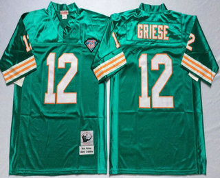 Men's Miami Dolphins #12 Bob Griese Green With 75TH Stitched NFL Thowback Jersey