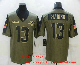 Men's Miami Dolphins #13 Dan Marino 2021 Olive Salute To Service Limited Stitched Jersey