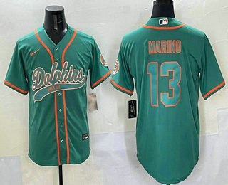 Men's Miami Dolphins #13 Dan Marino Aqua Cool Base Stitched Baseball Jersey