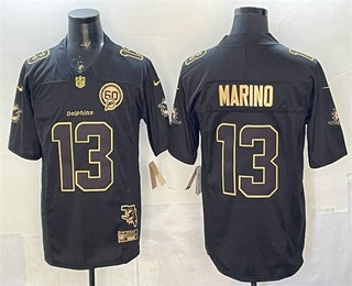 Men's Miami Dolphins #13 Dan Marino Black Gold FUSE With Patch Limited Stitched Jersey