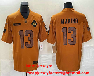 Men's Miami Dolphins #13 Dan Marino Brown 2023 Salute To Service Limited Stitched Jersey