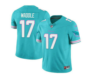 Men's Miami Dolphins #17 Jaylen Waddle Aqua 2023 FUSE Vapor Limited Stitched Jersey