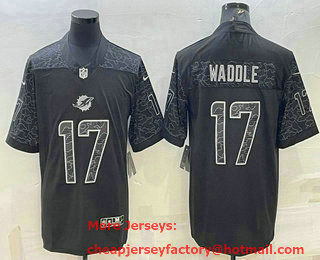 Men's Miami Dolphins #17 Jaylen Waddle Black Reflective Limited Stitched Football Jersey