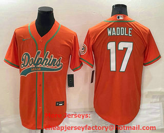 Men's Miami Dolphins #17 Jaylen Waddle Orange Stitched Cool Base Nike Baseball Jersey