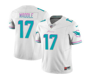 Men's Miami Dolphins #17 Jaylen Waddle White 2023 FUSE Vapor Limited Stitched Jersey