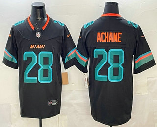 Men's Miami Dolphins #28 DeVon Achane Limited Black Rivalries FUSE Vapor Jersey