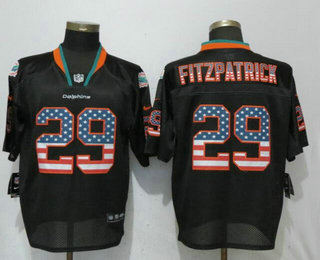 Men's Miami Dolphins #29 Minkah Fitzpatrick Black USA Flag Fashion Stitched NFL Nike Elite Jersey