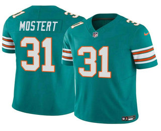 Men's Miami Dolphins #31 Raheem Mostert Aqua 2023 FUSE Alternate Vapor Limited Stitched Jersey