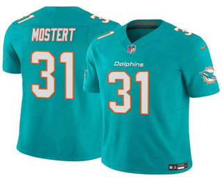 Men's Miami Dolphins #31 Raheem Mostert Aqua 2023 FUSE Vapor Limited Stitched Jersey