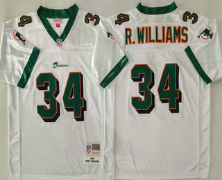 Men's Miami Dolphins #34 Ricky Williams White 2002 Throwback Jersey