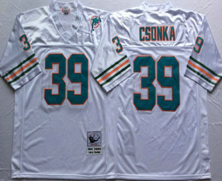 Men's Miami Dolphins #39 Larry Csonka White Stitched NFL Thowback Jersey