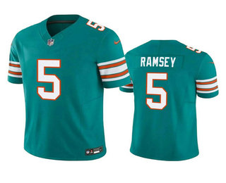 Men's Miami Dolphins #5 Jalen Ramsey Aqua 2023 FUSE Vapor Limited Stitched Jersey