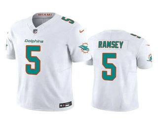 Men's Miami Dolphins #5 Jalen Ramsey White 2023 FUSE Vapor Limited Stitched Jersey
