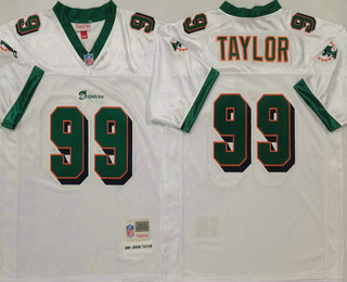 Men's Miami Dolphins #99 Jason Taylor White 2006 Throwback Jersey