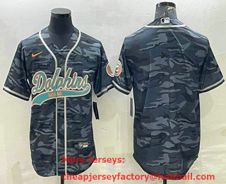 Men's Miami Dolphins Blank Grey Camo With Patch Cool Base Stitched Baseball Jersey