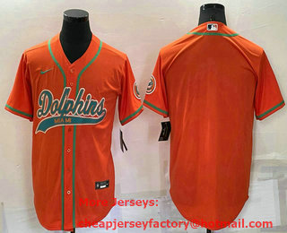 Men's Miami Dolphins Blank Orange Stitched Cool Base Nike Baseball Jersey