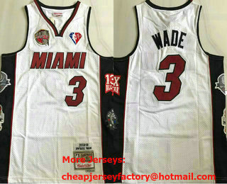 Men's Miami Heat #3 Dwyane Wade White 2003-19 Hardwood Hall of Fame AU Throwback Jersey