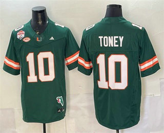 Men's Miami Hurricanes #10 Malachi Toney Green FUSE Fiesta Bowl Champions Florida Patch College Football Jersey