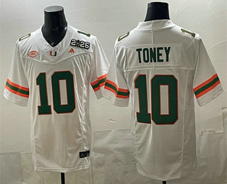 Men's Miami Hurricanes #10 Malachi Toney White FUSE 2026 Florida Patch College Football Jersey