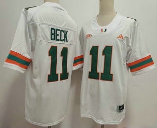 Men's Miami Hurricanes #11 Carson Beck White College Football Jersey