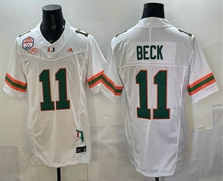 Men's Miami Hurricanes #11 Carson Beck White FUSE Fiesta Bowl Champions Florida Patch College Football Jersey