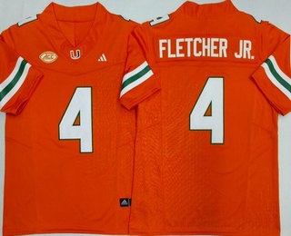 Men's Miami Hurricanes #4 Mark Fletcher Jr Orange College Football Jersey