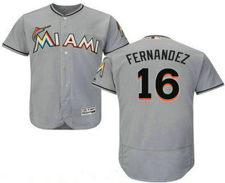 Men's Miami Marlins #16 Jose Fernandez Gray Road Stitched MLB 2016 Flex Base Jersey