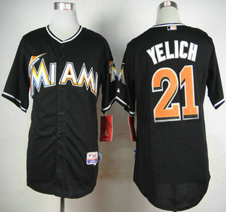 Men's Miami Marlins #21 Christian Yelich Black Jersey