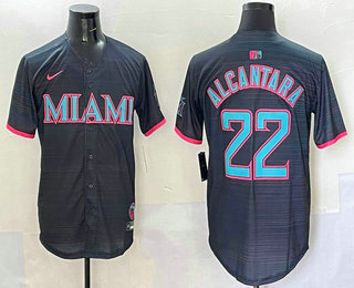 Men's Miami Marlins #22 Sandy Alcantara Black 2025 City Connect Limited Stitched Jersey