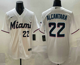 Men's Miami Marlins #22 Sandy Alcantara Number White Cool Base Jersey