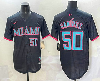 Men's Miami Marlins #50 Agustin Ramirez Number Black 2025 City Connect Limited Jersey
