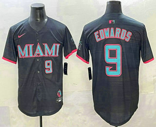 Men's Miami Marlins #9 Xavier Edwards Number Black 2025 City Connect Limited Jersey