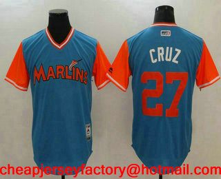 Men's Miami Marlins Giancarlo Stanton #27 Cruz Blue 2017 Little League World Series Players Weekend Stitched Nickname Jersey
