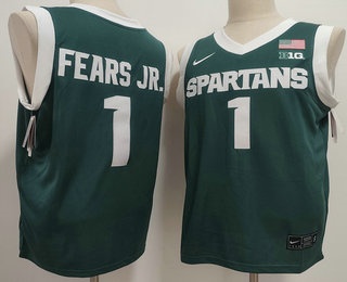 Men's Michigan State Spartans #1 Jeremy Fears Jr Green College Basketball Jersey