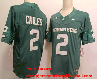 Men's Michigan State Spartans #2 Aidan Chiles Green FUSE College Football Jersey