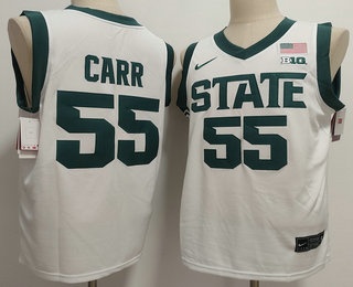 Men's Michigan State Spartans #55 Coen Carr White College Basketball Jersey