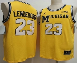 Men's Michigan Wolverines #23 Yaxel Lendeborg Yellow Alternate College Basketball Jersey