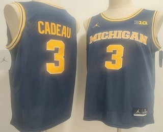 Men's Michigan Wolverines #3 Elliot Cadea Navy College Basketball Jersey
