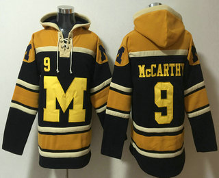 Men's Michigan Wolverines #9 JJ McCarthy Navy Blue Ageless Must Have Lace Up Pullover Hoodie