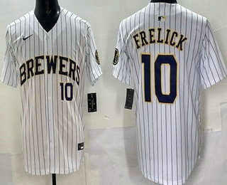 Men's Milwaukee Brewers #10 Sal Frelick White Limited Jersey