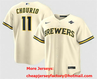 Men's Milwaukee Brewers #11 Jackson Chourio Cream 2026 World Series Cool Base Stitched Jersey