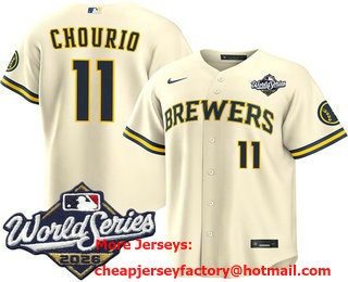 Men's Milwaukee Brewers #11 Jackson Chourio Cream 2026 World Series Stitched Jersey