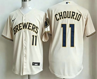Men's Milwaukee Brewers #11 Jackson Chourio Cream Cool Base Stitched Jersey