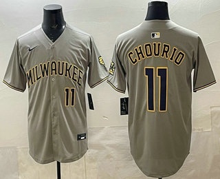Men's Milwaukee Brewers #11 Jackson Chourio Grey Limited Jersey