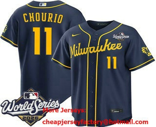 Men's Milwaukee Brewers #11 Jackson Chourio Navy 2026 World Series Stitched Jersey