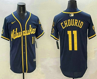 Men's Milwaukee Brewers #11 Jackson Chourio Navy With Home Patch Limited Stitched Jersey