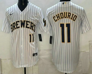 Men's Milwaukee Brewers #11 Jackson Chourio White Cool Base Stitched Jersey