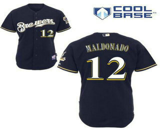 Men's Milwaukee Brewers #12 Martin Maldonado Navy Blue Stitched Baseball Jersey