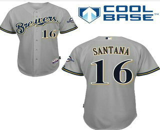 Men's Milwaukee Brewers #16 Domingo Santana Gray Road Stitched Baseball Jersey