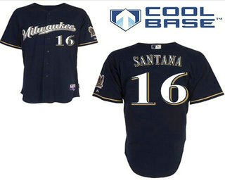 Men's Milwaukee Brewers #16 Domingo Santana Navy Blue Milwaukee Stitched Baseball Jersey
